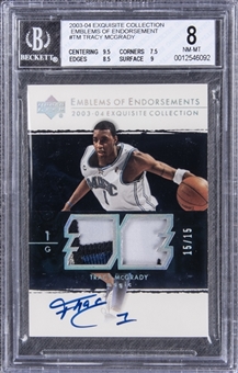 2003-04 UD "Exquisite Collection" Emblems of Endorsement #TM Tracy McGrady Signed Game Used Patch Card (#15/15) – BGS NM-MT 8/BGS 10